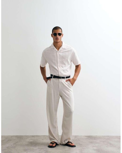 ASOS White Relaxed Linen Look Stripe Shirt for men