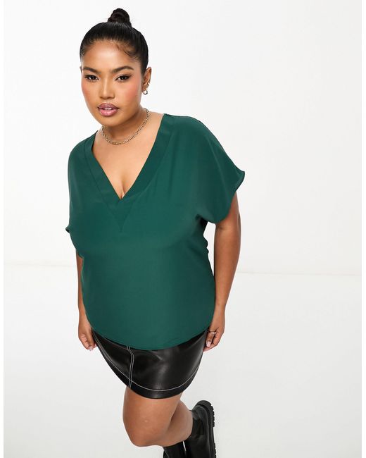 ASOS Asos Design Curve V-neck Woven Tee in Green | Lyst Canada