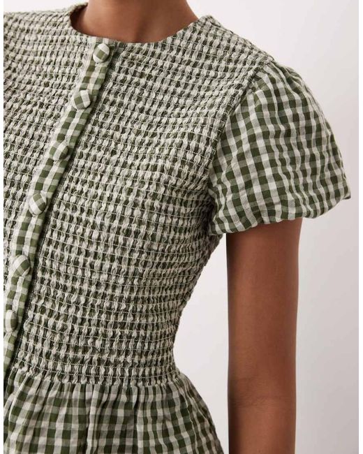 Nobody's Child Gray Lana Puff Sleeve Shirred Bodice Top