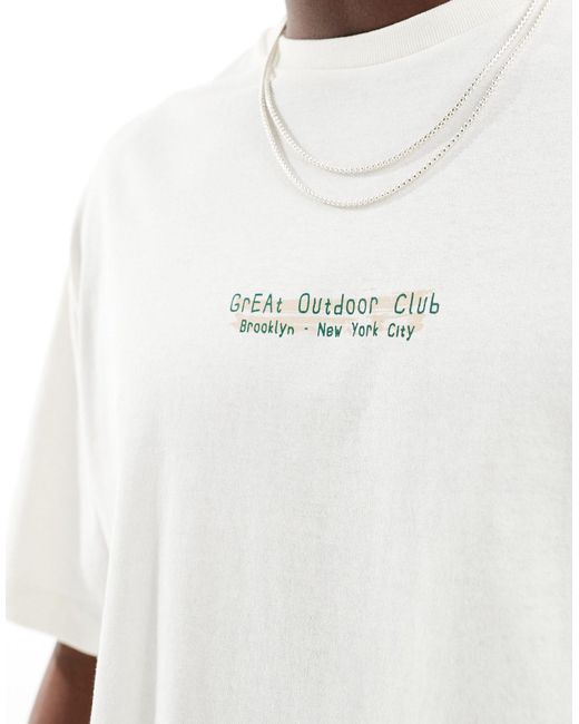 Camiseta gris claro extragrande con estampado en la espalda "great outdoors" Jack & Jones de hombre de color White