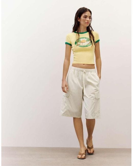Pull&Bear Natural Cargo Bermuda Shorts