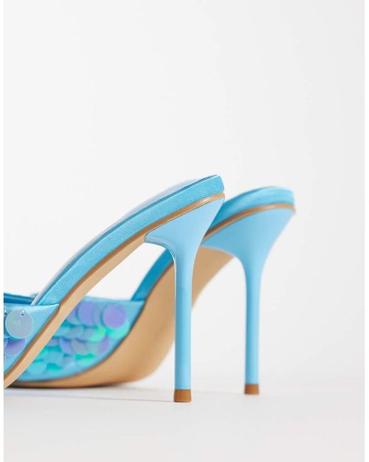 Glamorous Blue Heeled Sandals With Sequins