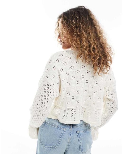 Miss Selfridge White Knitted Tie Waist Peplum Cardigan