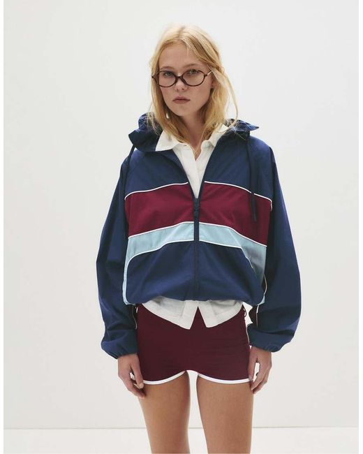Pull&Bear Lichtgewicht Jack Met Contrastpaneel in het Blue