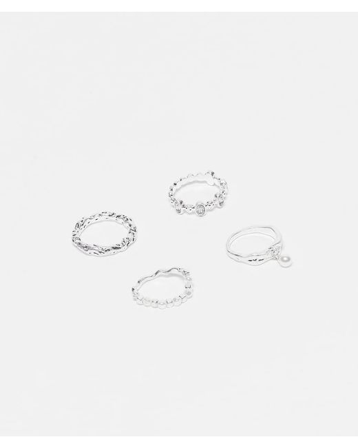 Reclaimed Vintage White 4 Pack Gem Molten Rings