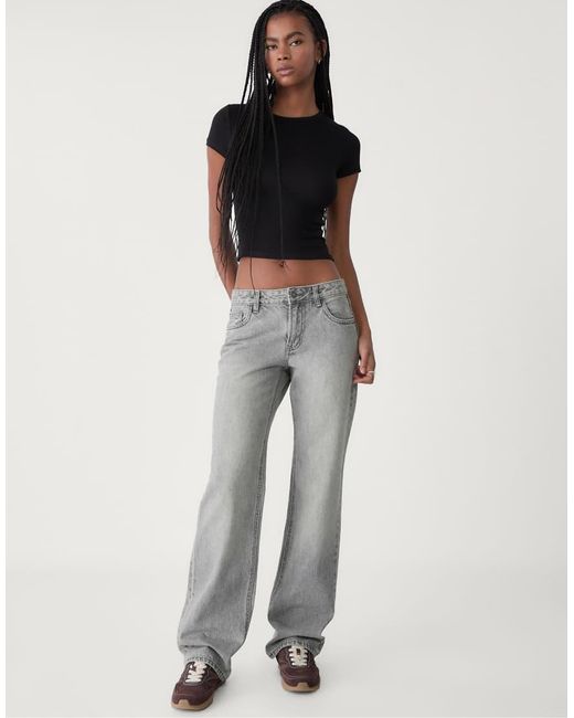 Stradivarius Gray Low-Waist Straight Fit Jeans