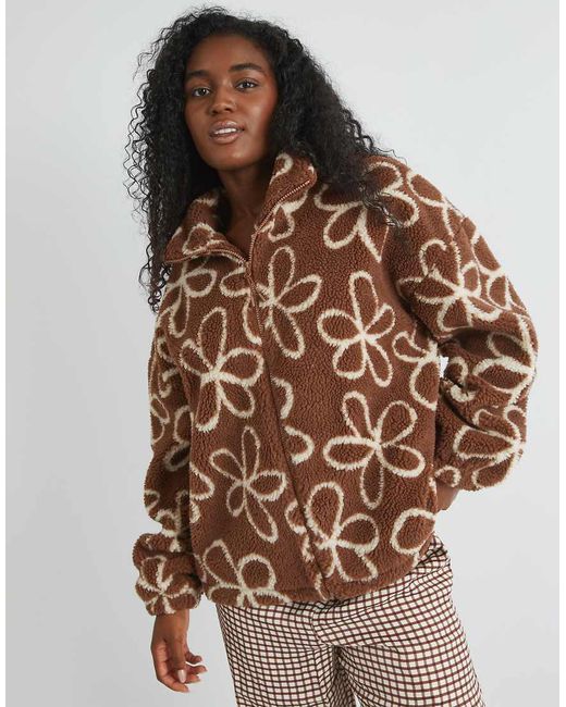 Skinnydip London Brown London Doodle Flower Borg Jacket