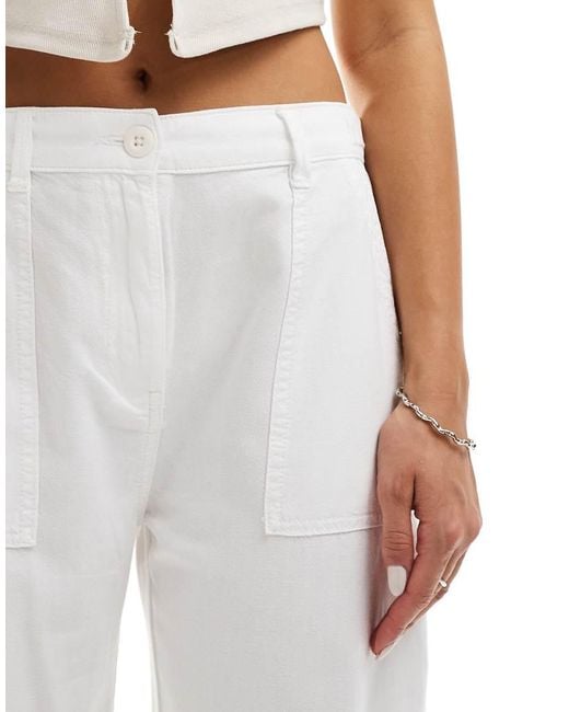 Pull&Bear White Wide Leg Cotton Trouser With Adjustable Waist