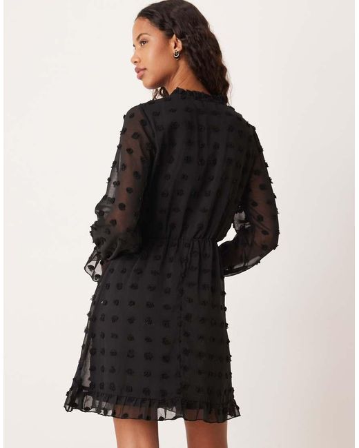 Vila Black Dobby Mesh Long Sleeve Mini Dress