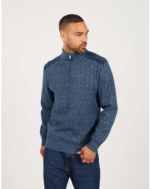 Brave Soul Blue Quarter Zip Funnel Neck Jumper for men