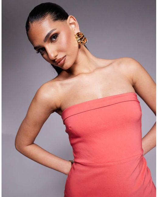Vesper Red Bandeau Bodycon Maxi Dress With Thigh Split