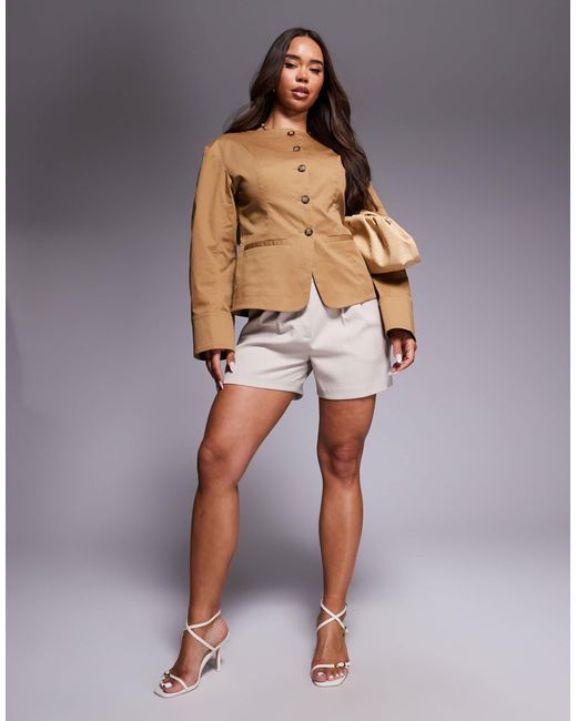 ASOS Brown Tailored Boat Neck Cocoon Sleeve Utility Blazer