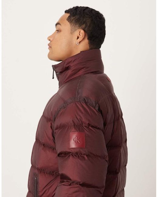Calvin Klein Red Ripstop Quilted Two-tone Puffer Jacket for men