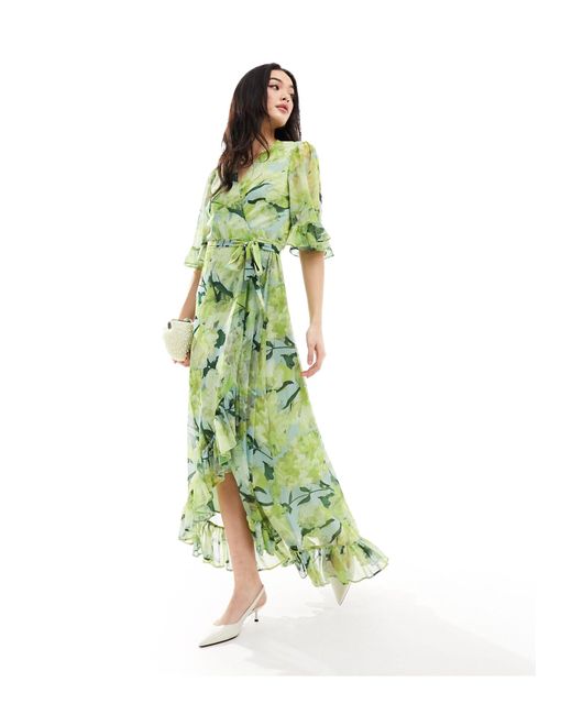 Hope & Ivy Green Ruffle Wrap Maxi Dress