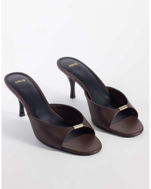 Mango Natural Heeled Mule With Gold Trim