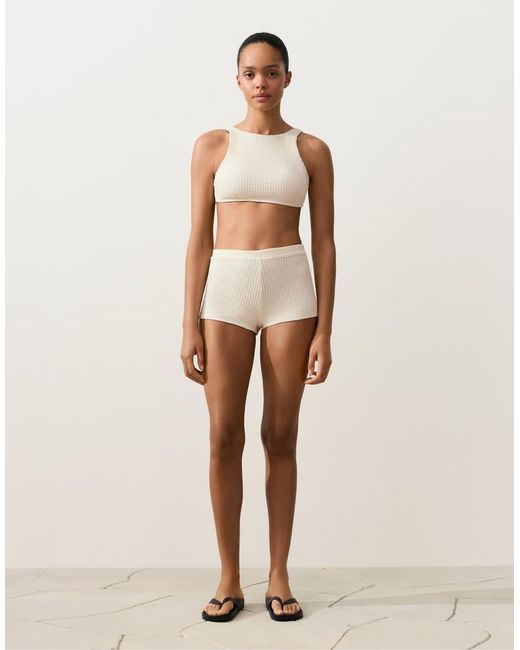 Oysho Natural Bubble-texture Crochet High-waisted Bikini Shorts