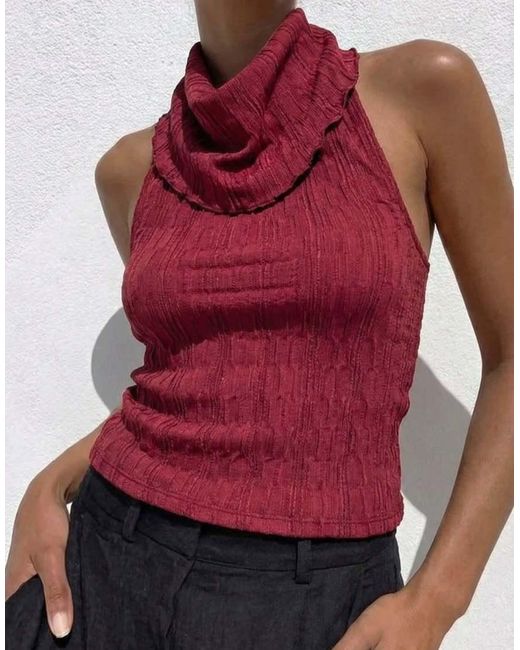 NA-KD Red Halterneck Structure Top
