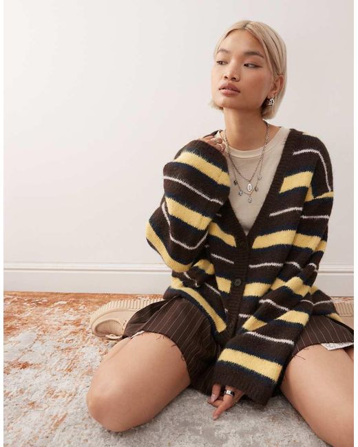 Monki Brown Oversized Fluffy Knit Cardigan