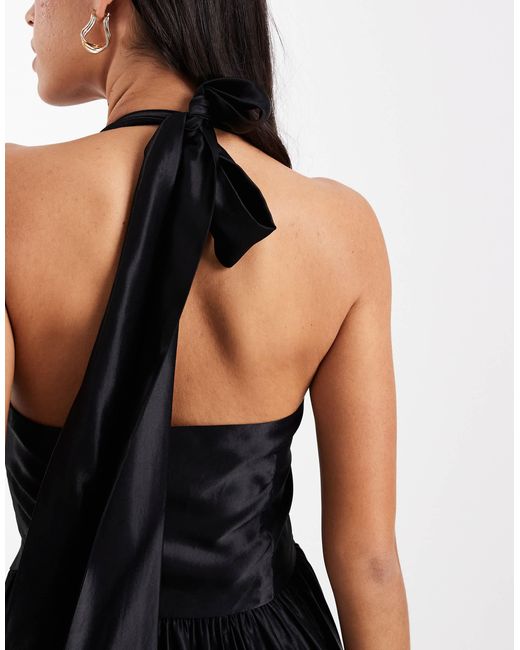 asos black satin dress Rent Asos Edition Floral Phoenix Embroidered Satin Halter Midi Dress In  Black