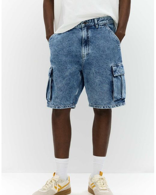 Pull&Bear – cargo-bermuda-jeansshorts in Blue für Herren