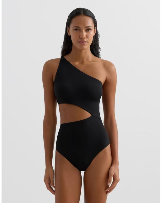 Oysho Black Asymmetric Tie-Detail Trikini