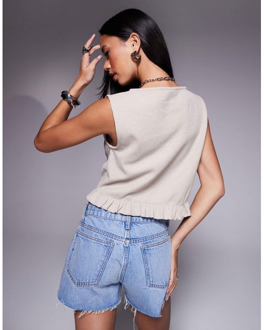 ASOS Gray Sleeveless Waffle Button Through Top
