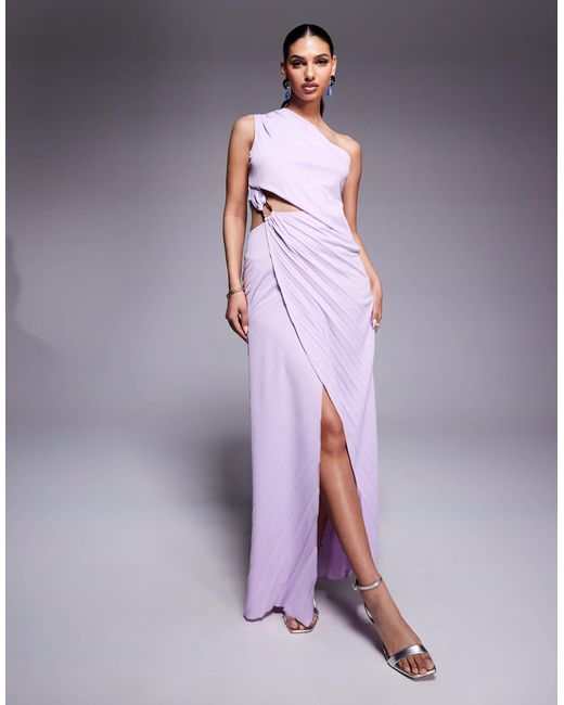ASOS Purple Pleated Maxi Dress With Asymmetric One Shoulder And Twist Skirt