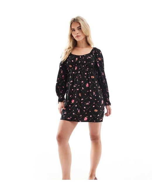 Miss Selfridge Black Long Sleeve Mini Tea Dress