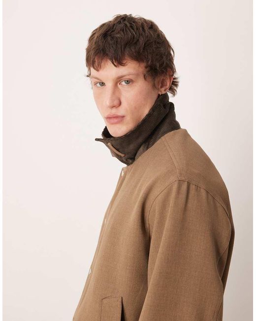 ASOS Natural Harrington Jacket With Contrast Collar for men