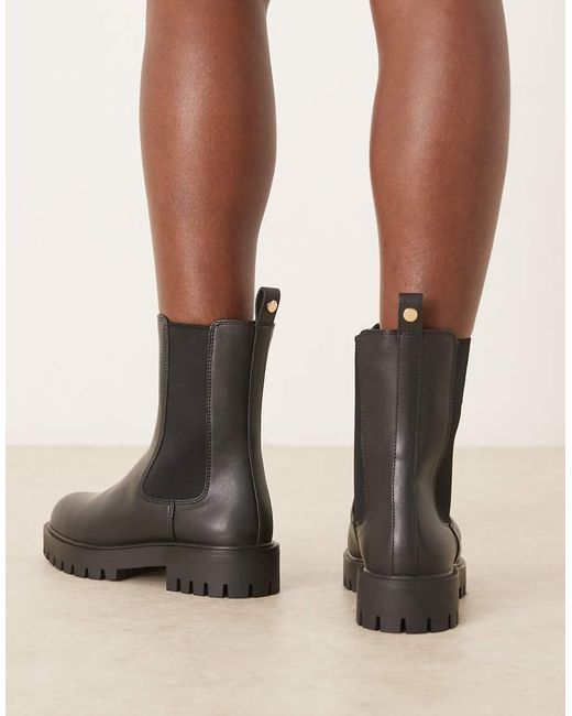 Mango Black Faux Fur Lined Chunky Chelsea Boot