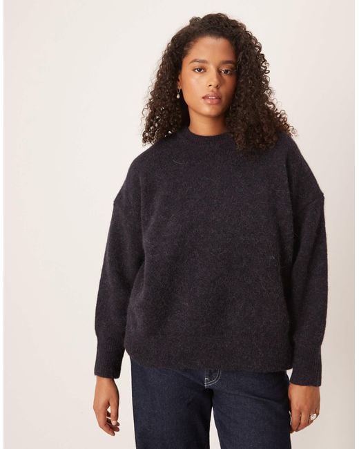 ASOS Women's Blue Asos Design Curve Alpaca Oversized Crew Neck Sweater