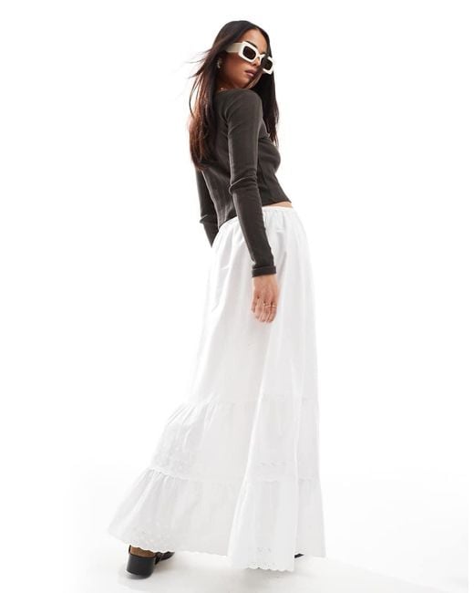 Stradivarius White Str Boho Cotton Skirt
