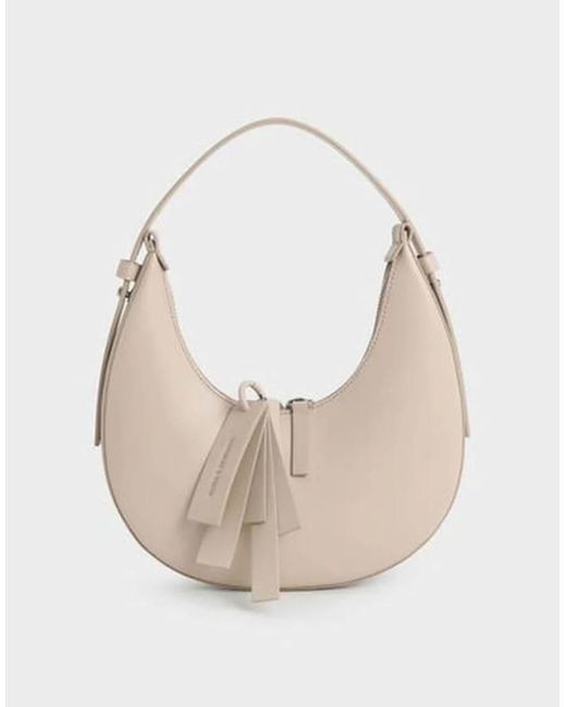 Charles & Keith Natural Carey Crescent Bag