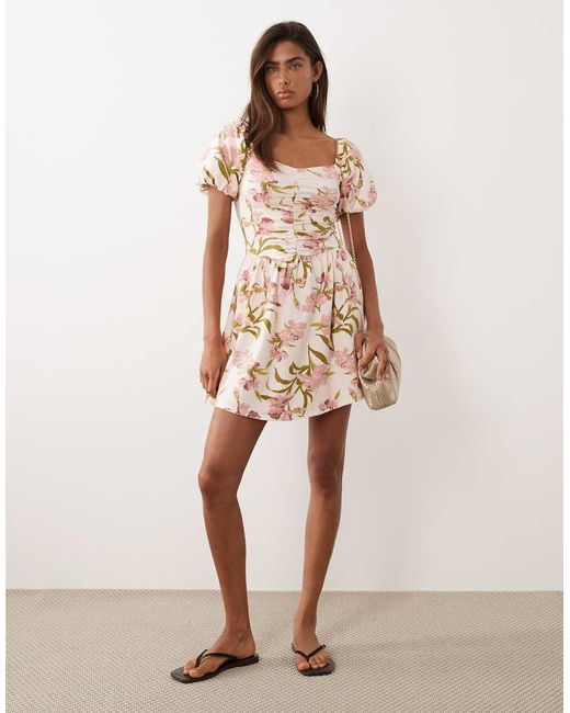 ASOS Natural Ruched Front Mini Tea Dress