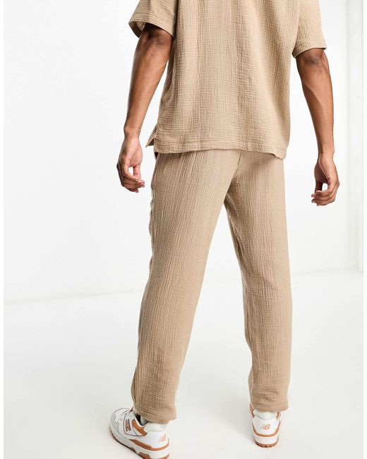 Jack & Jones Natural Loose Fit Pants With Waffle Texture for men