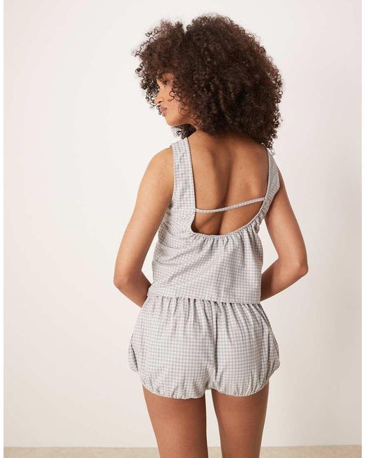 Motel White Pasila Co-Ord Micro Gingham Shift Top