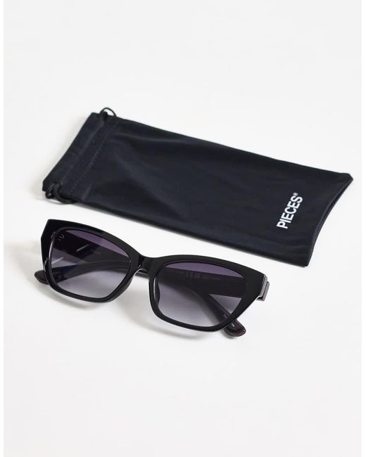 Pieces White Rectangular Sunglasses
