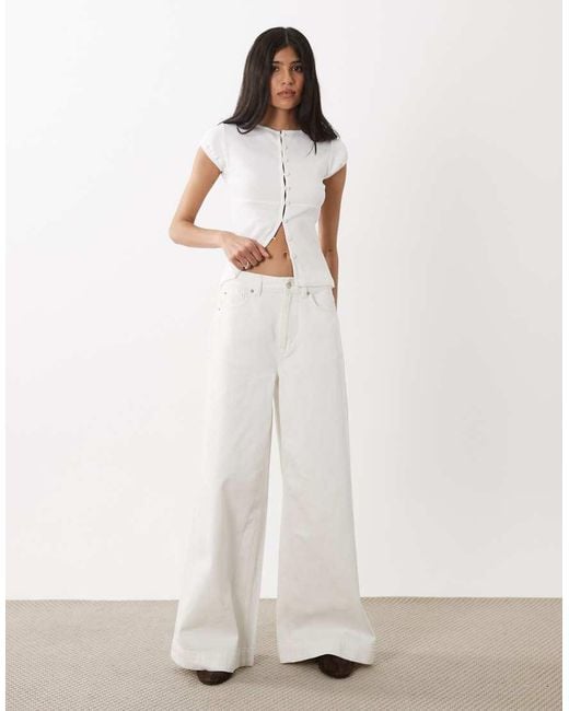 Miss Selfridge White Button Through Slash Neck Top