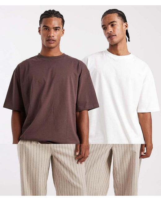 ASOS Set Van 2 Oversized Basic T-Shirts in het Brown voor heren