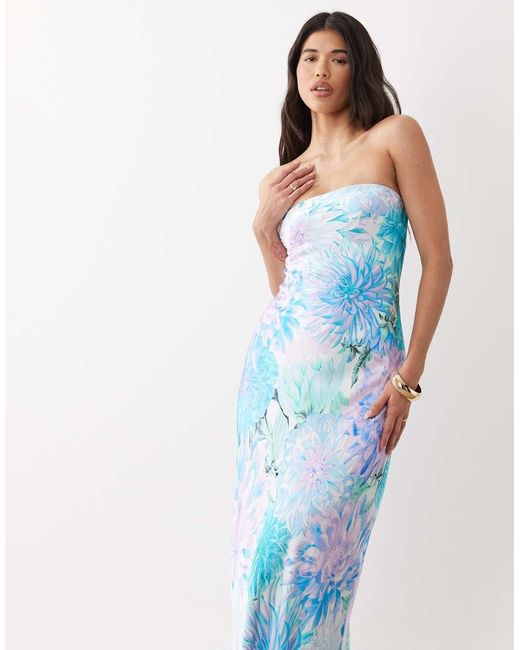 Forever New Blue Satin Bandeau Maxi Dress