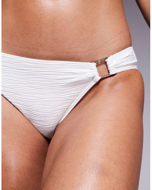 KBX White High Leg Bikini Bottom With Ring Detail