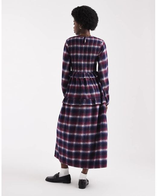 Native Youth Blue Brushed Plaid Midaxi Dress