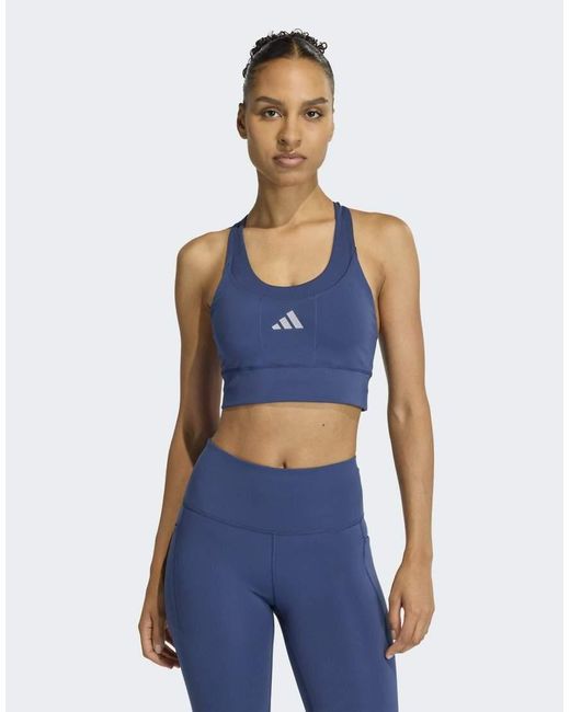 Adidas Originals Blue Adi365 Running Pocket Medium Support Bra
