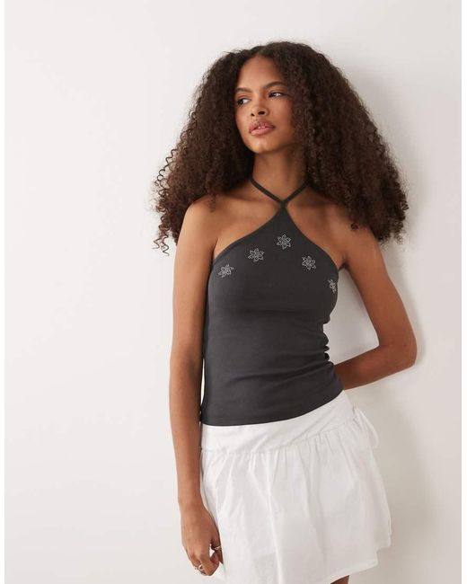 Mango Gray Teen Halterneck Top With Embellishment