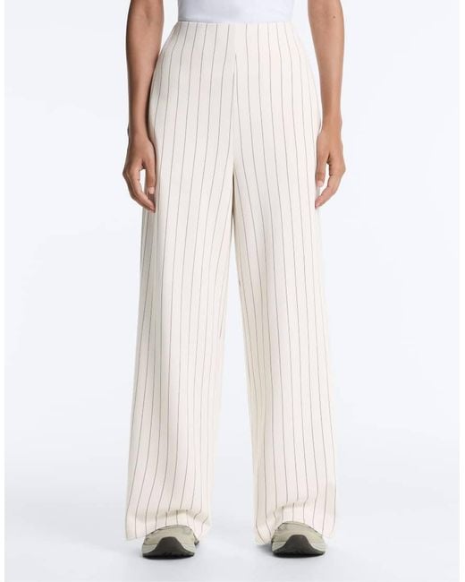Oysho White Soft-touch Pinstripe Wide-leg Trousers With Modal