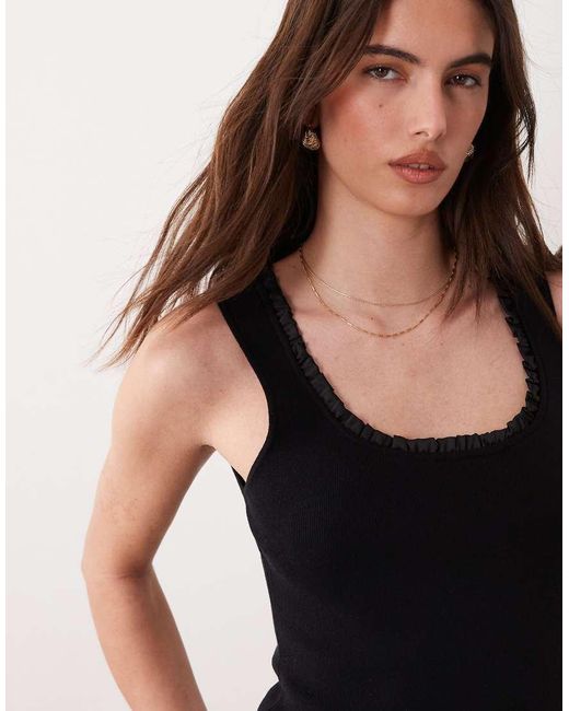 ASOS Black Satin Frill Edge Knitted Cami Top