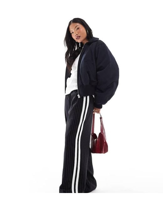 4th + Reckless Petite Blue Side Stripe Wide Leg Trousers