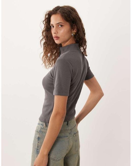 ASOS Gray Rib Jersey Polo Top
