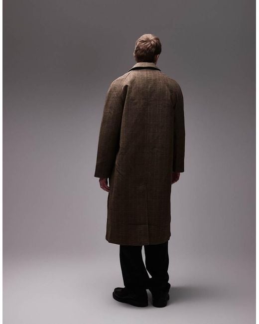 Topman Gray Wool Check Car Coat for men