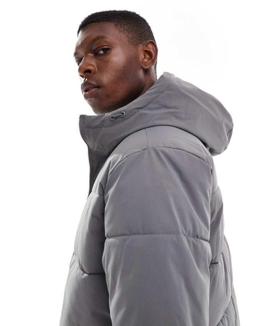 Jack & Jones Gray Hooded Puffer Jacket for men